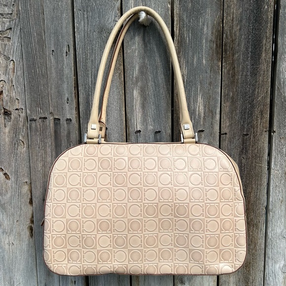 Salvatore Ferragamo Vintage Y2K Gancini Embossed Leather Handbag Beige - Picture 16 of 16